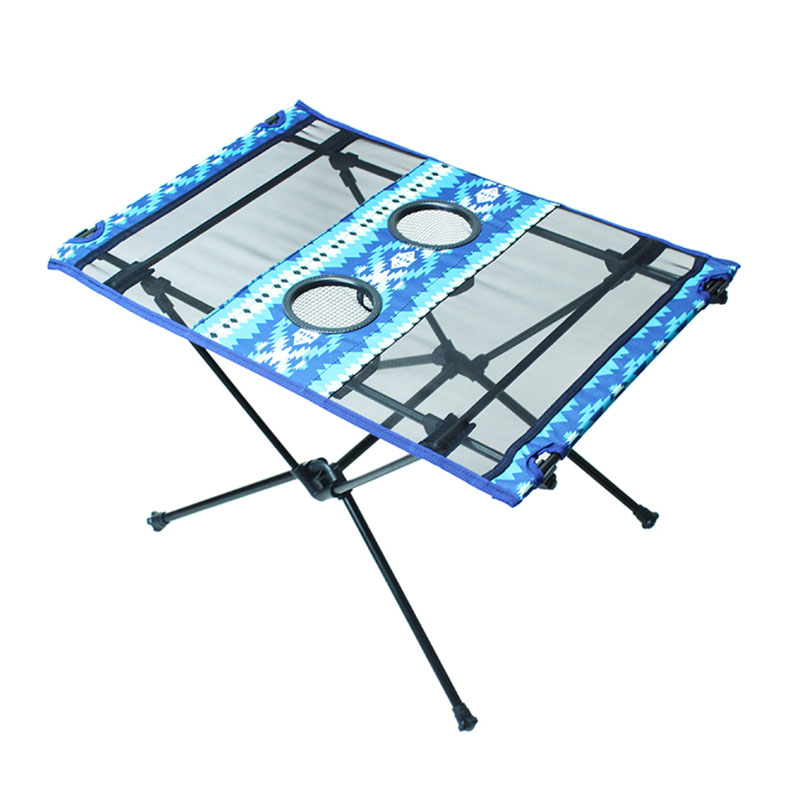 ET-A-005 aluminum folding picnic camp outdoor blue fabric table with two cup holder
