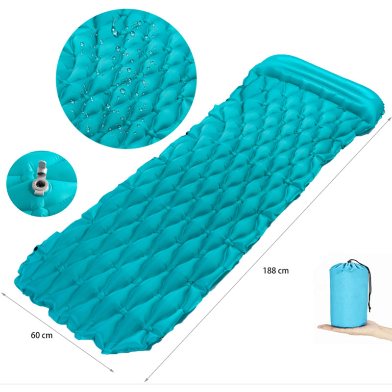 EM-S-003 Self-Inflating Sleeping Camping Light Weight TPU Nylon Air Pad With Pillow For Outdoor Hammock Tent Mat